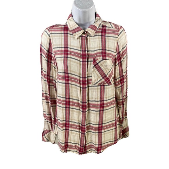 White House Black Market Women's White/Pink Plaid Button Up Shirt - 4 - Picture 1 of 4
